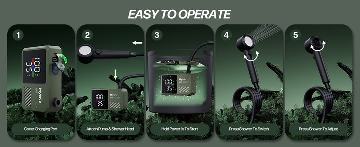 Mytrix Portable Camping Shower – High Water Pressure 10 l/min, 7800 mAh, and 4 Spray Modes