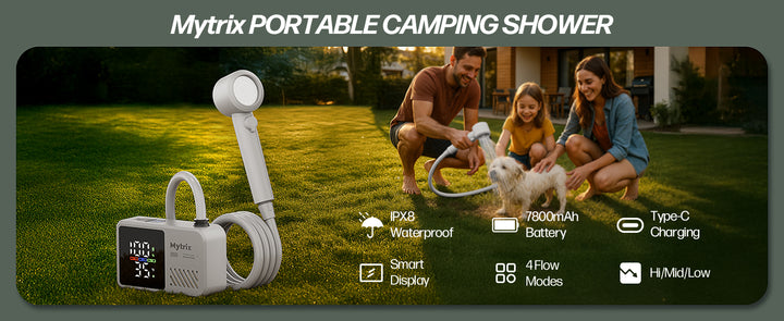 Mytrix Portable Camping Shower – High Water Pressure 10 l/min, 7800 mAh, and 4 Spray Modes