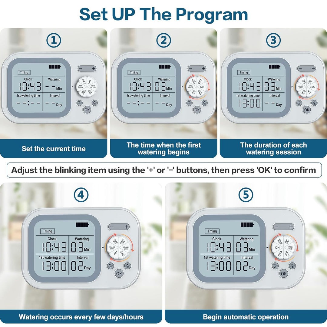 Automatický zavlažovací systém IC206S pro 15 květináčů – chytré vnitřní zavlažování s detekcí vlhkosti a časovačem