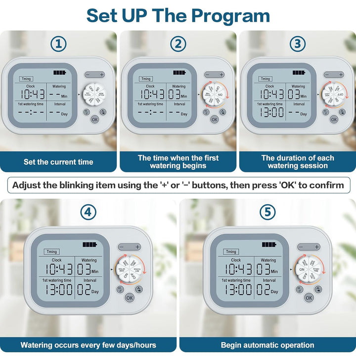 Automatický zavlažovací systém IC206S pro 15 květináčů – chytré vnitřní zavlažování s detekcí vlhkosti a časovačem