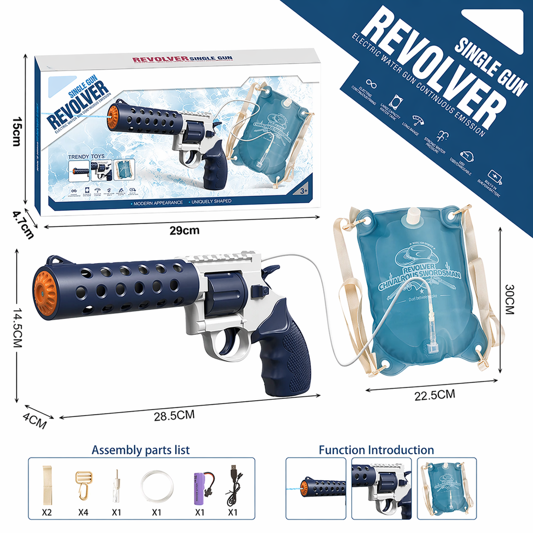 REVOLVER Elektrische Wasserpistole | 1,2L Tank, 6–8m Reichweite, automatisches Schießen