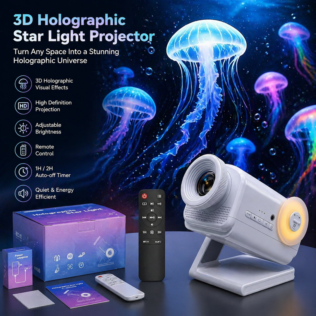 Holographic 3D Projector - 60 Dynamic Scenes, Bluetooth Speaker, Remote Control, Night Light