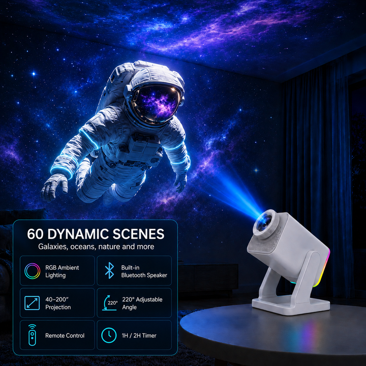 Nanxin dynamický 3D projektor galaxie SK11 – 60 scén, RGB světlo a Bluetooth reproduktor