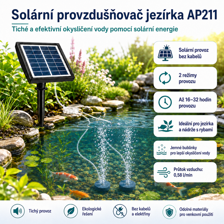 Fapiere Solar Pond Aerator AP211 – 2200 mAh battery, 2 operating modes, 2 W