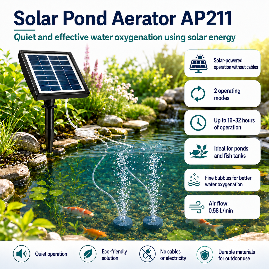 Fapiere Solar Pond Aerator AP211 – 2200 mAh battery, 2 operating modes, 2 W