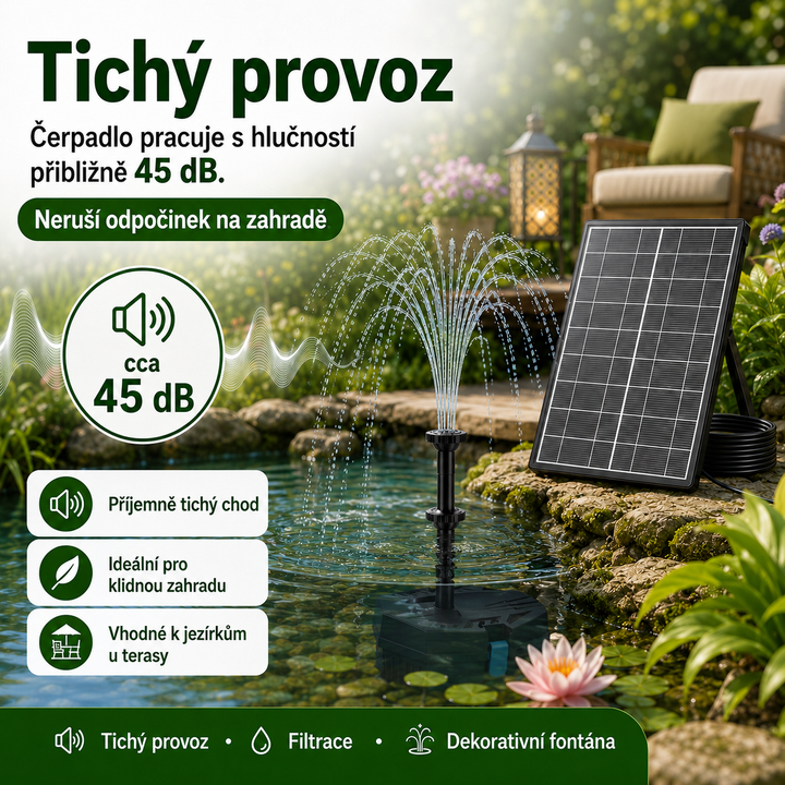 Solární jezírkový filtr s čerpadlem FA101 - 3600 mAh baterie, průtok 300 l/h, 10 trysek, 8 W panel