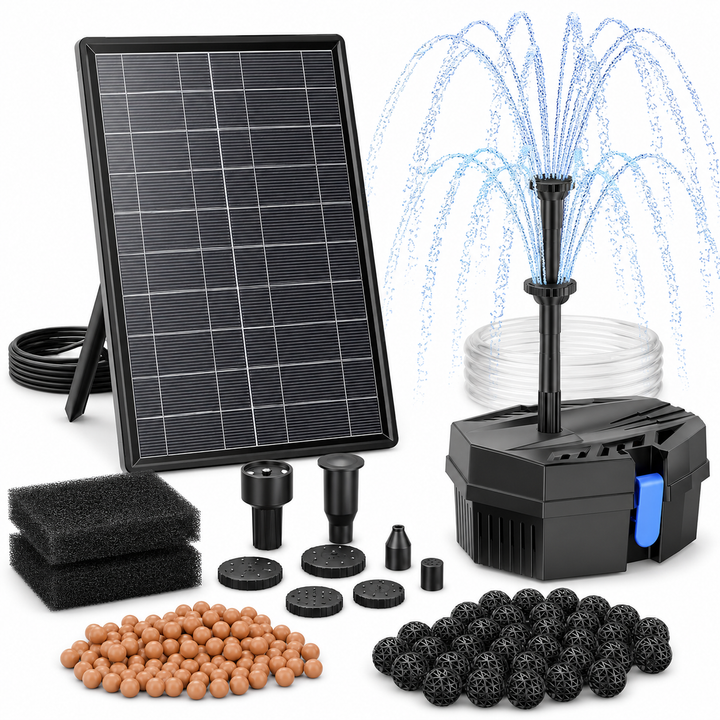 Solární jezírkový filtr s čerpadlem FA101 - 3600 mAh baterie, průtok 300 l/h, 10 trysek, 8 W panel