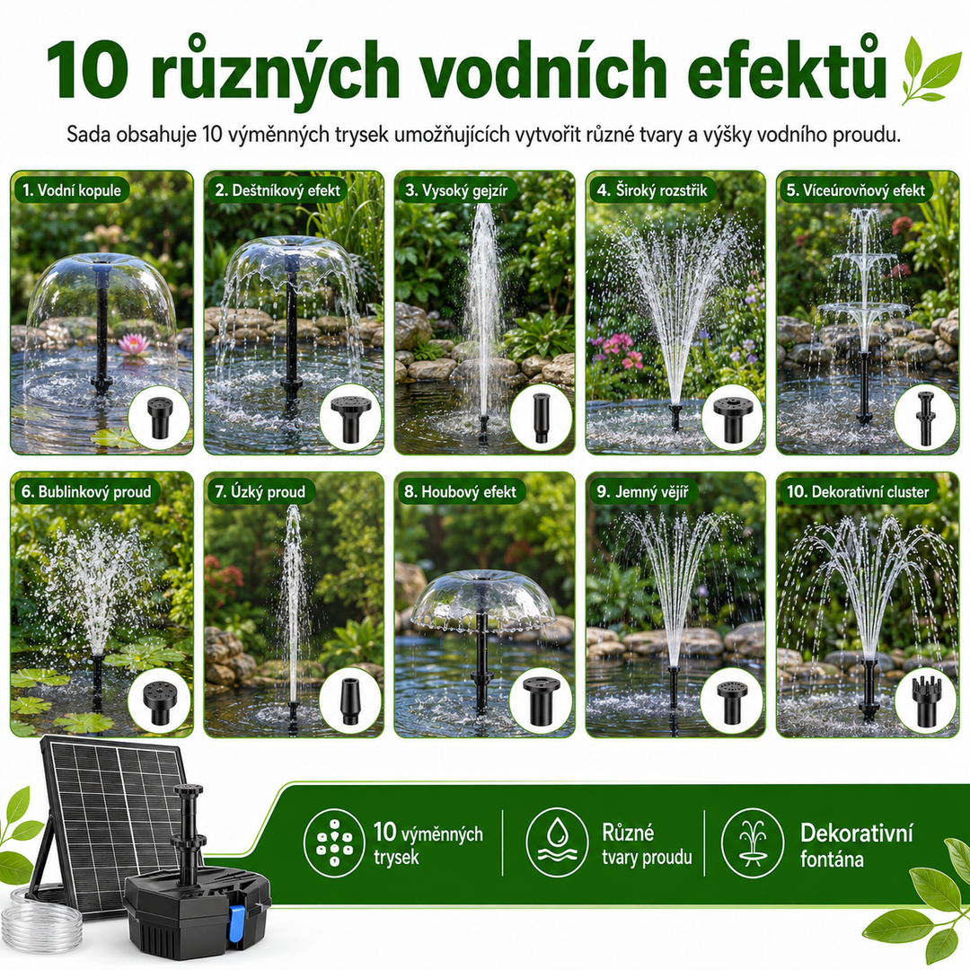 Solární jezírkový filtr s čerpadlem FA101 - 3600 mAh baterie, průtok 300 l/h, 10 trysek, 8 W panel
