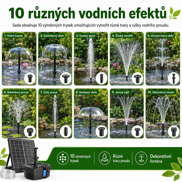 Solární jezírkový filtr s čerpadlem FA101 - 3600 mAh baterie, průtok 300 l/h, 10 trysek, 8 W panel