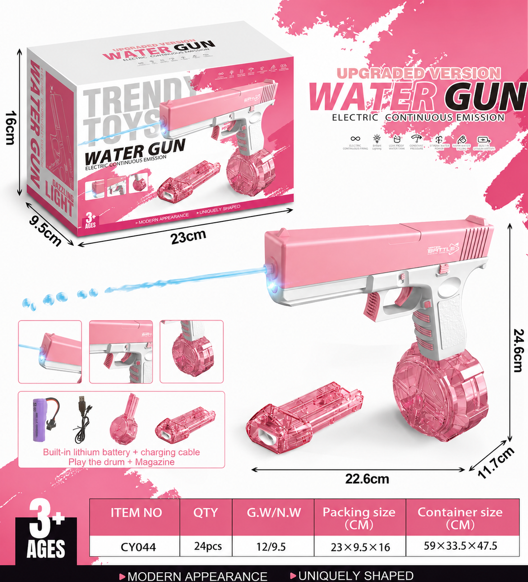 Electric Water Gun GLOCK - 8-10 m range, 2 magazines, automatic firing