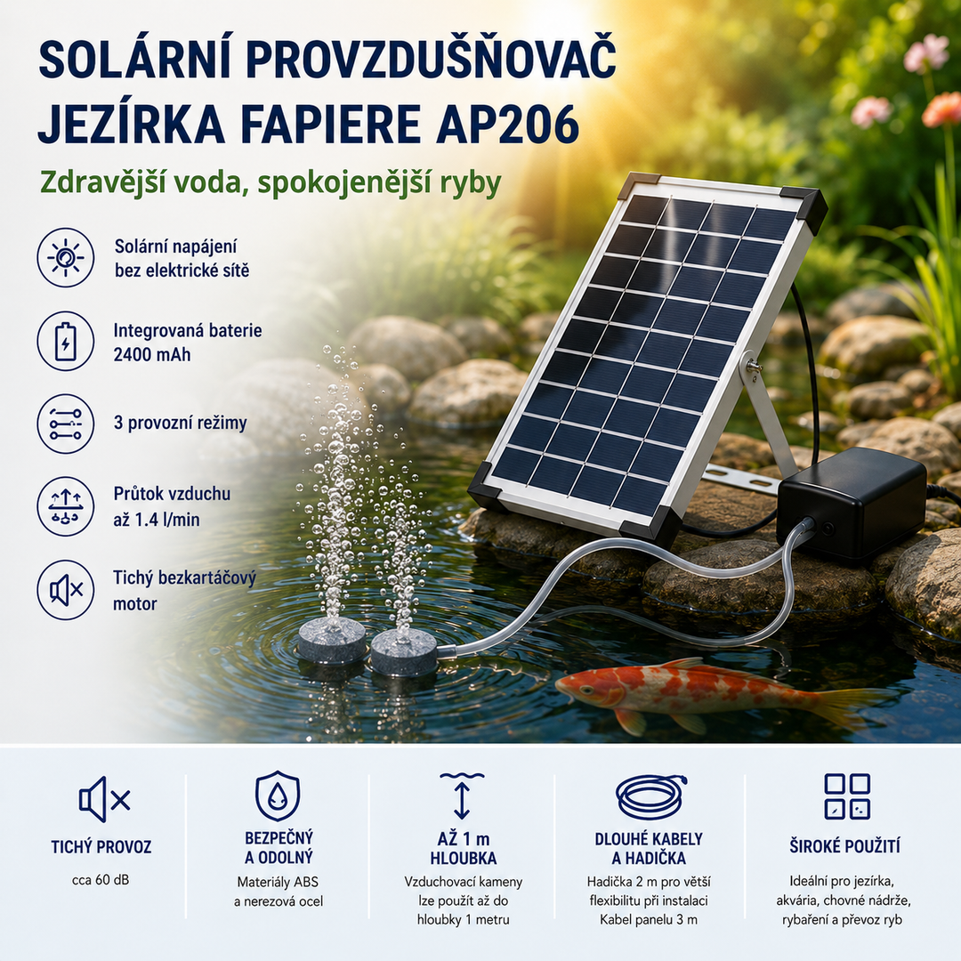 Fapiere Solar Pond Aerator AP206 - 2400 mAh Battery, 2 Modes, 5 W