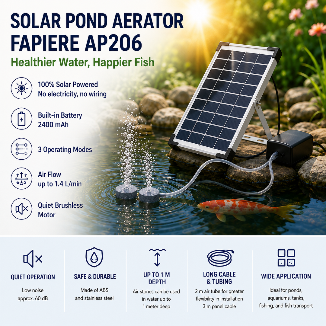 Fapiere Solar Pond Aerator AP206 - 2400 mAh Battery, 2 Modes, 5 W
