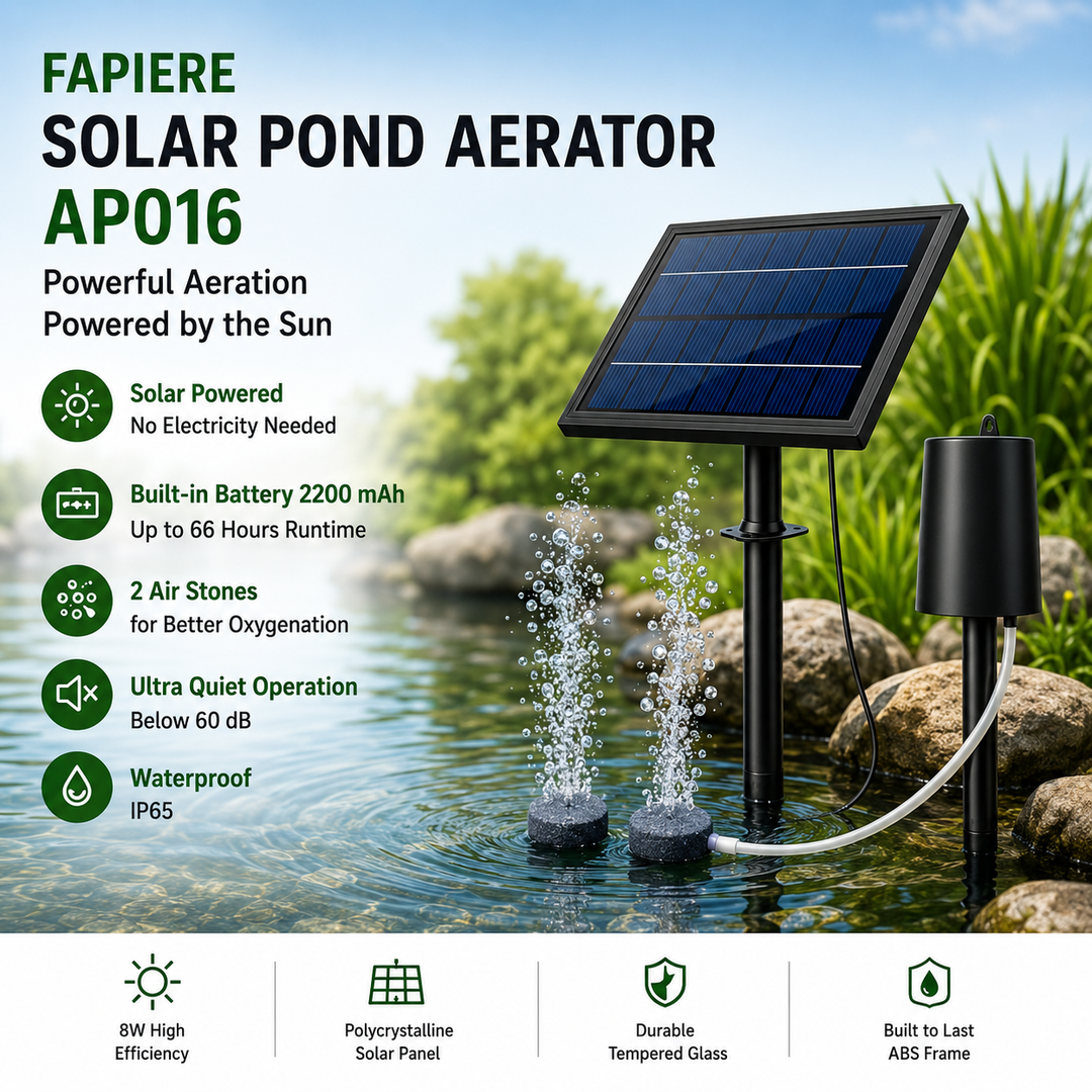 Fapiere Solární provzdušňovač jezírka AP016 – 2200 mAh baterie, 3 režimy, 8 W panel