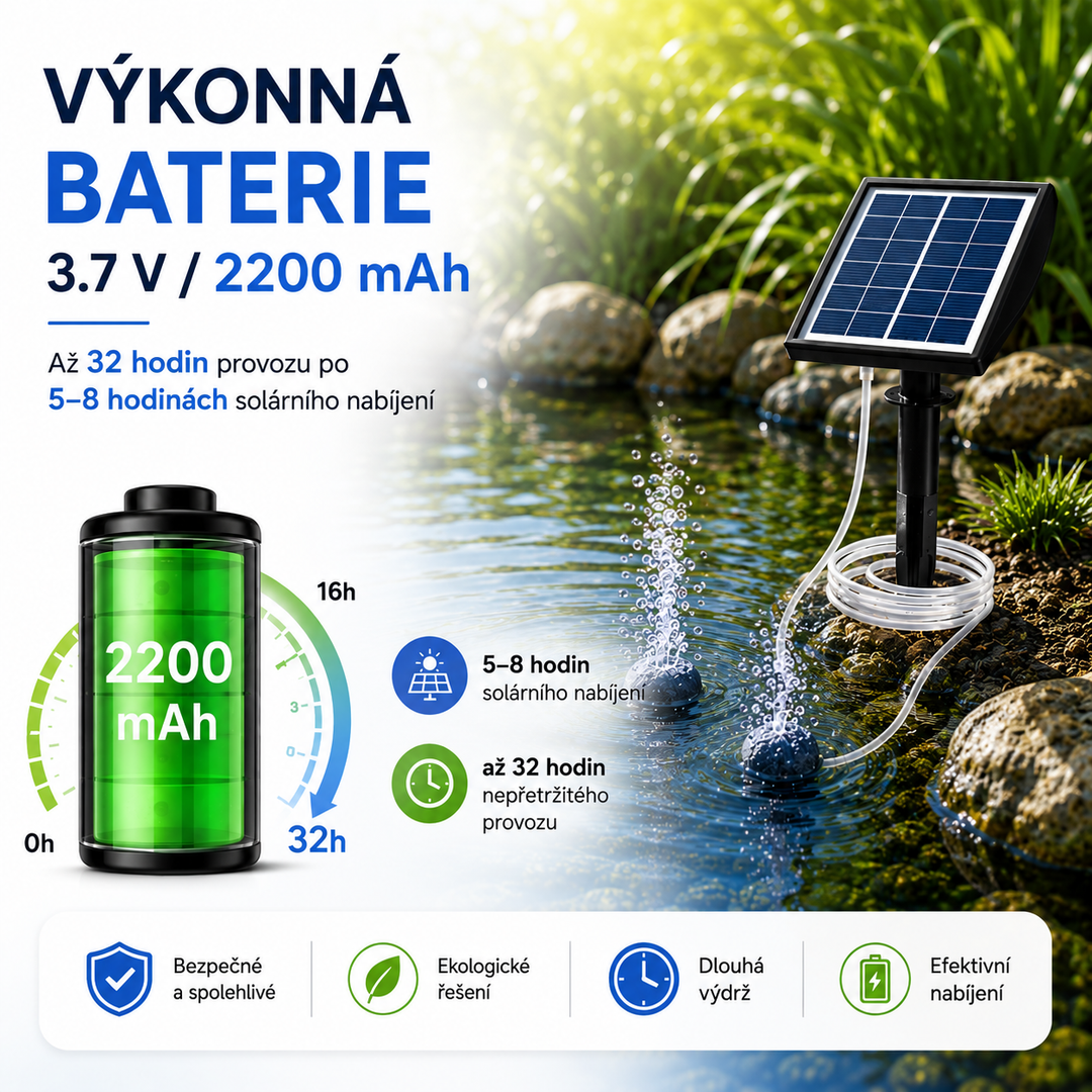 Fapiere Solar Pond Aerator AP211 – 2200 mAh battery, 2 operating modes, 2 W