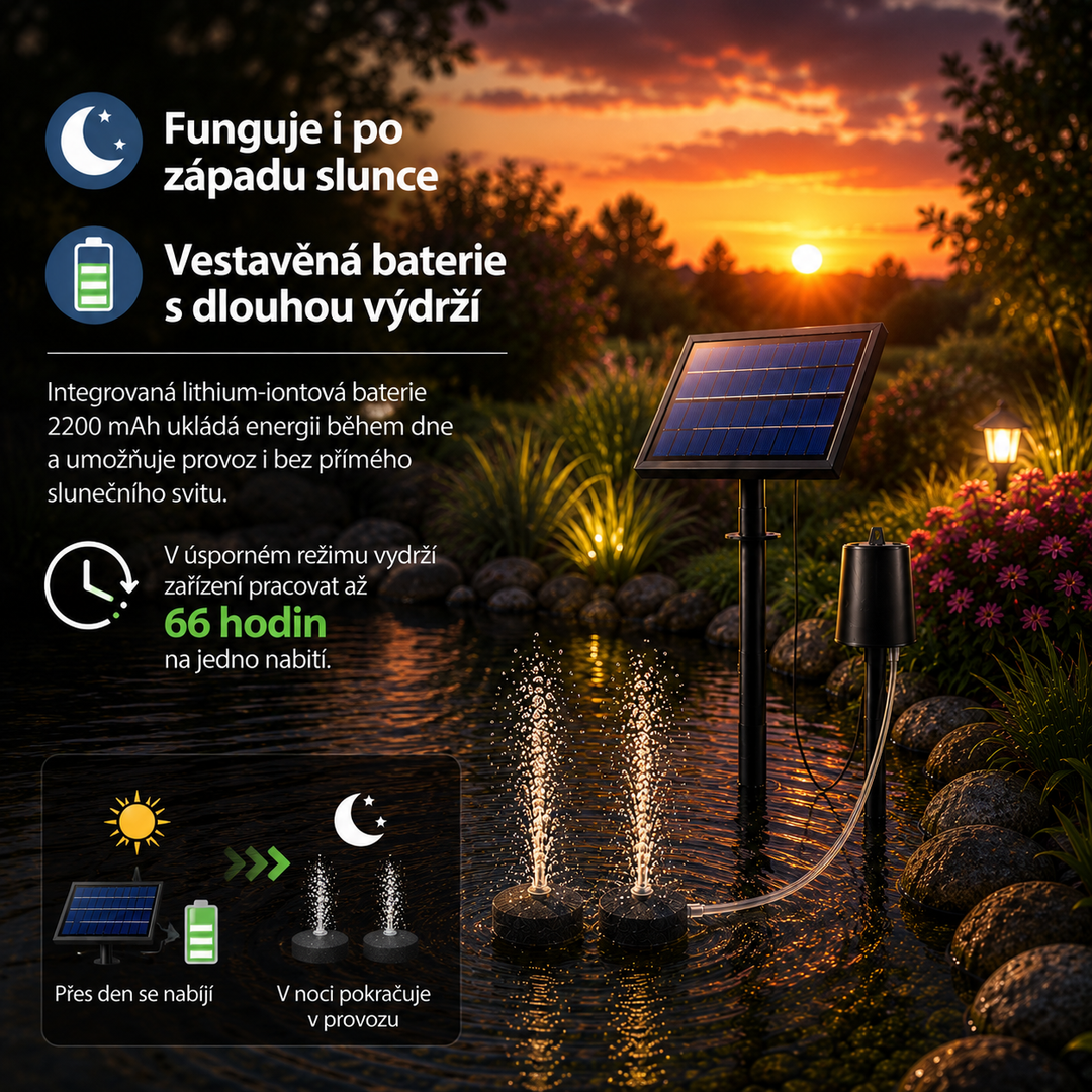Fapiere Solární provzdušňovač jezírka AP016 – 2200 mAh baterie, 3 režimy, 8 W panel