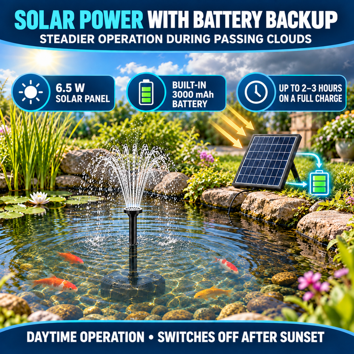 Solární jezírkový filtr s čerpadlem FA001 – 3000 mAh baterie, průtok 300 l/h, 8 trysek, 6,5 W panel