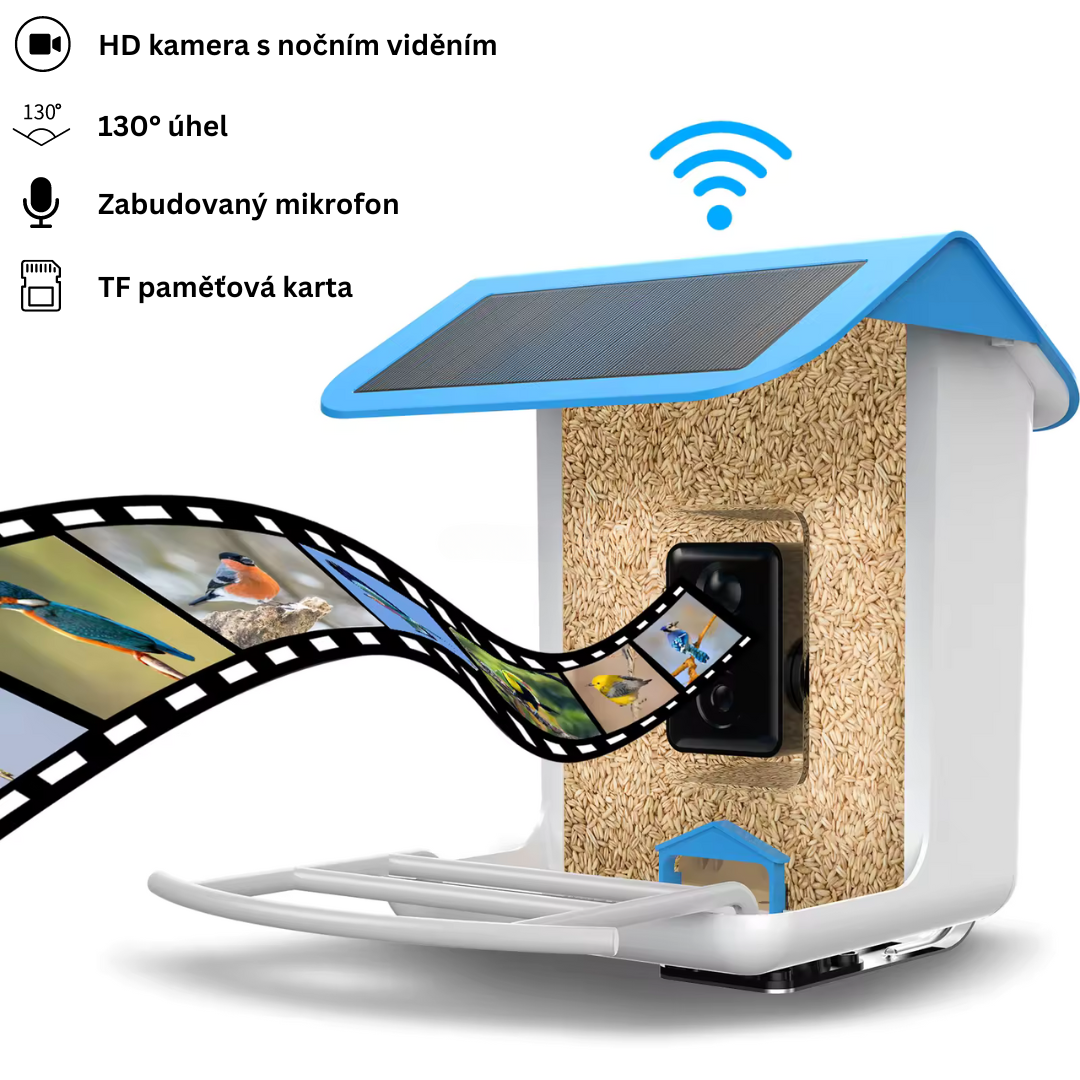 Chytré krmítko pro ptáky s kamerou a solárním panelem | Připojení přes Wi-Fi