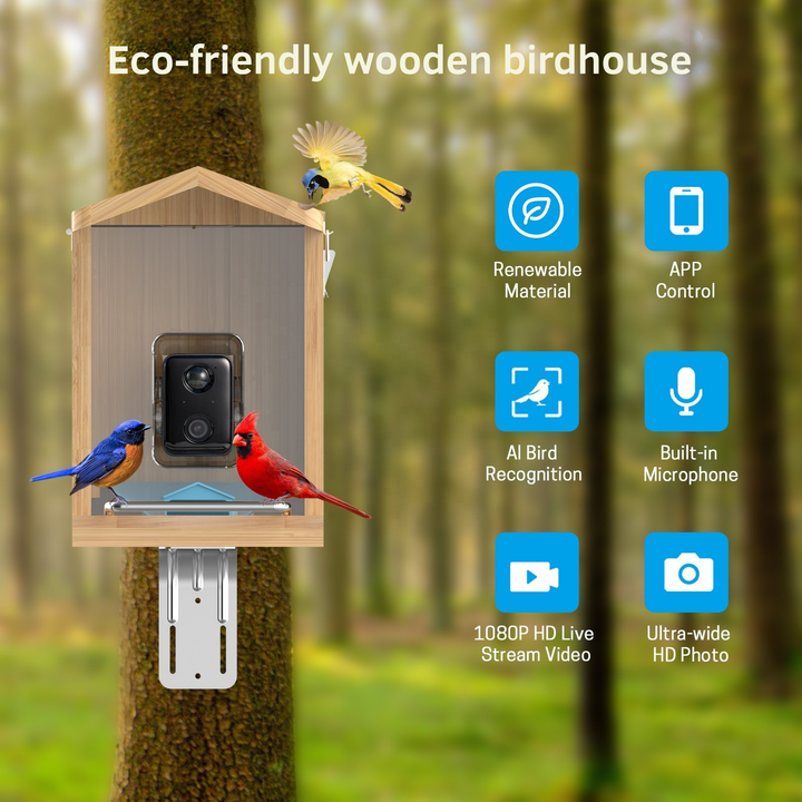 Smart bird feeder with camera and solar panel | Connection via Wi-Fi