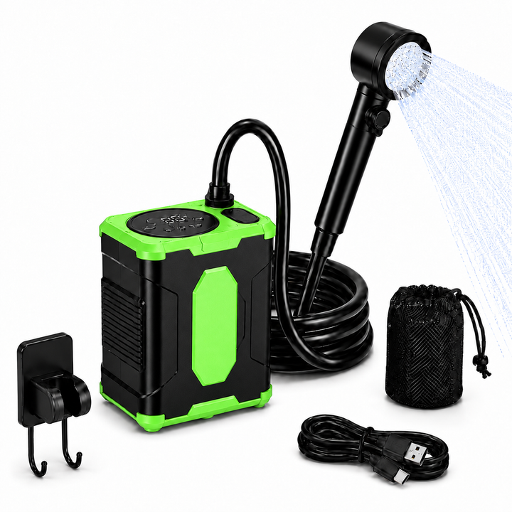 Fapiere Přenosná kempingová sprcha 26A s baterií 10000 mAh a LCD displejem, bez kbelíku, světle zelená