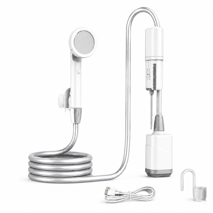 Fapiere Přenosná kempingová sprcha JP-2203 – bezdrátová venkovní sprcha s baterií a USB-C nabíjením
