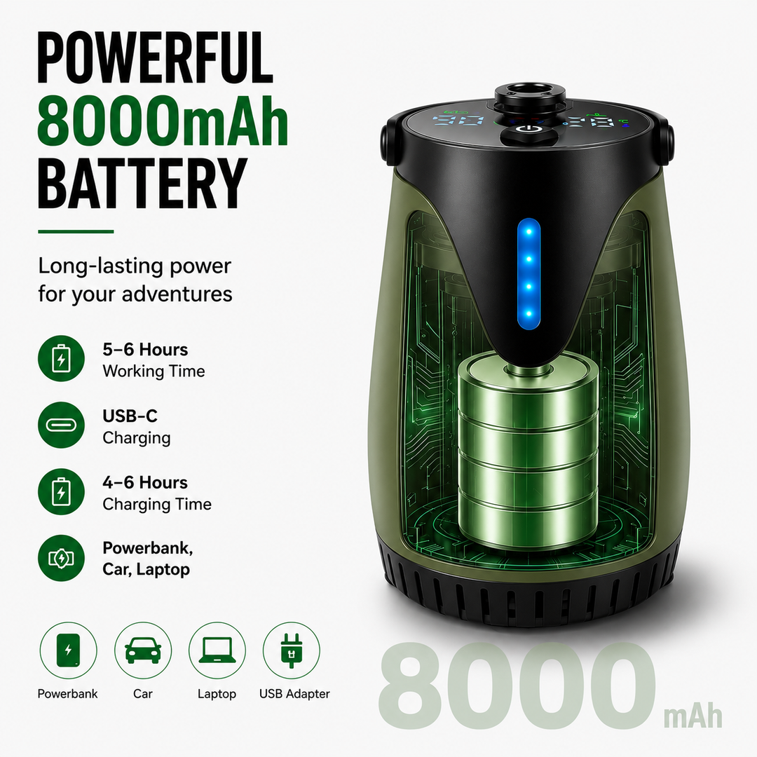 Fapiere Přenosná kempingová sprcha s elektrickou pumpou, LCD displejem a 8000mAh baterií, zelená