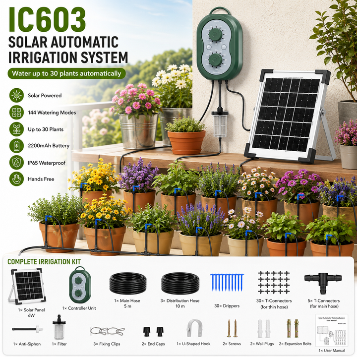 Fapiere Solární zavlažovací systém IC603 pro 30 rostlin - 144 režimů zavlažování, časovač