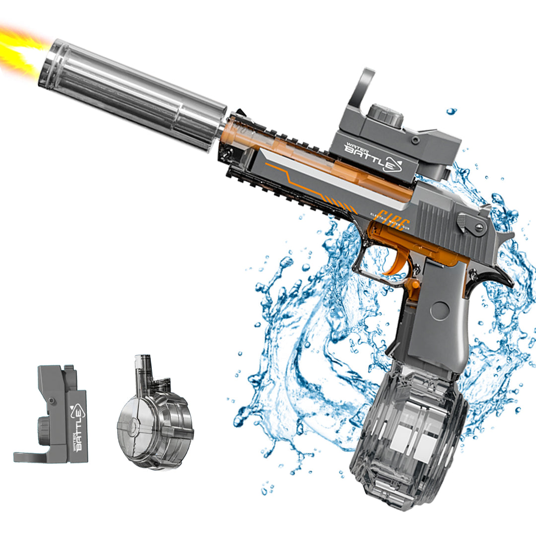 Electric Water Gun DESERT EAGLE – transparent design, light effects, range 8–10 m, 425 ml tank