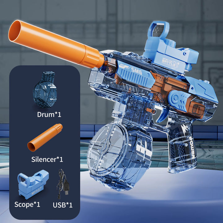 Elektrická vodní pistole SMG – světelné efekty, dostřel 8–10 m, 425 ml zásobník, 1200 mAh baterie