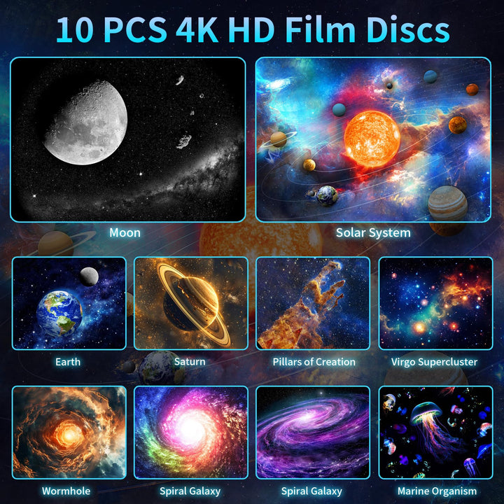 Galaxy Projector with Meteorite Function (8th Generation) - 10 Cartridges with 4K Quality Images