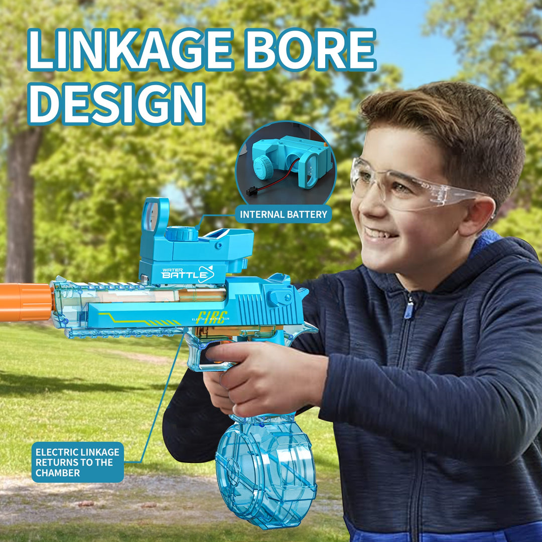 Electric Water Gun DESERT EAGLE – transparent design, light effects, range 8–10 m, 425 ml tank
