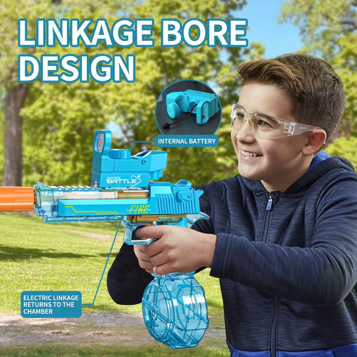 Electric Water Gun DESERT EAGLE – transparent design, light effects, range 8–10 m, 425 ml tank