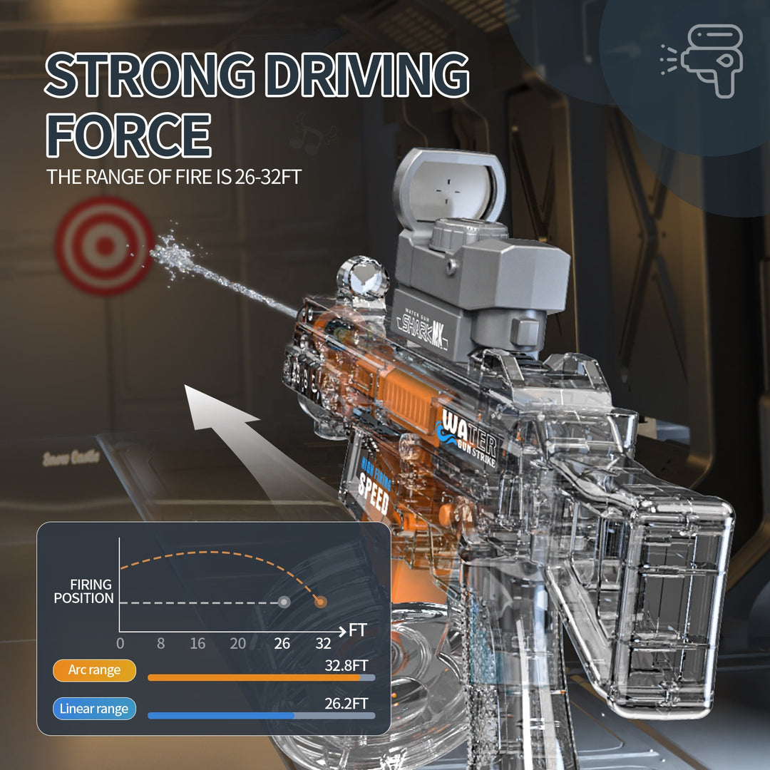 BATTLE Elektrická vodní pistole UMP45 – světelné efekty, dostřel 8–10 m, 350 ml zásobník, 500 mAh baterie