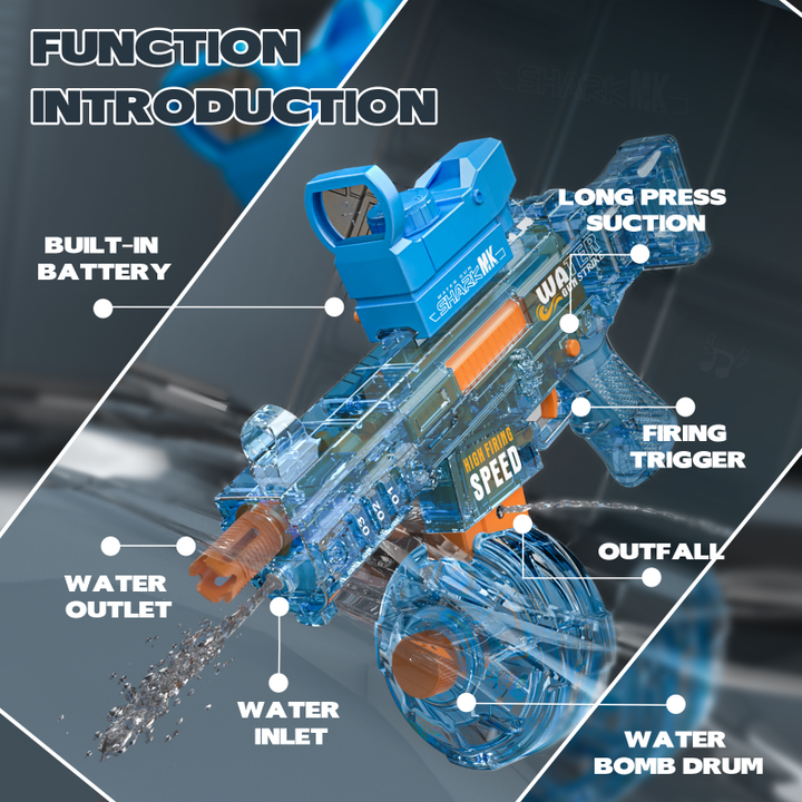 BATTLE Elektrická vodní pistole UMP45 – světelné efekty, dostřel 8–10 m, 350 ml zásobník, 500 mAh baterie