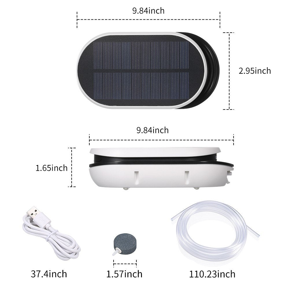 Solární provzdušňovač jezírka AP007 – 3600 mAh baterie, 2 režimy provozu, 1 W panel