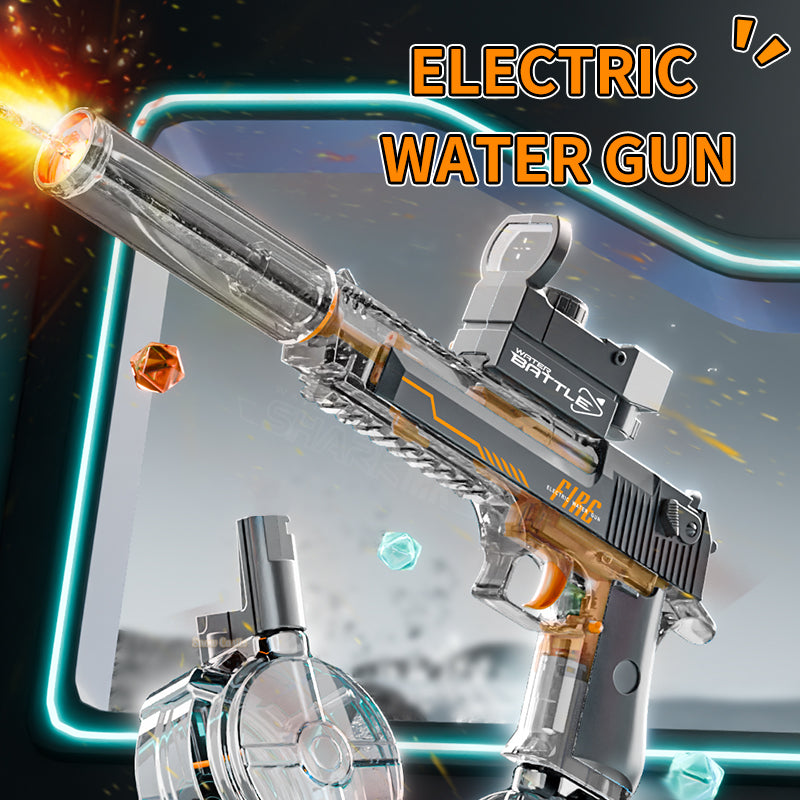 Electric Water Gun DESERT EAGLE – transparent design, light effects, range 8–10 m, 425 ml tank