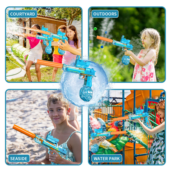 Electric Water Gun DESERT EAGLE – transparent design, light effects, range 8–10 m, 425 ml tank