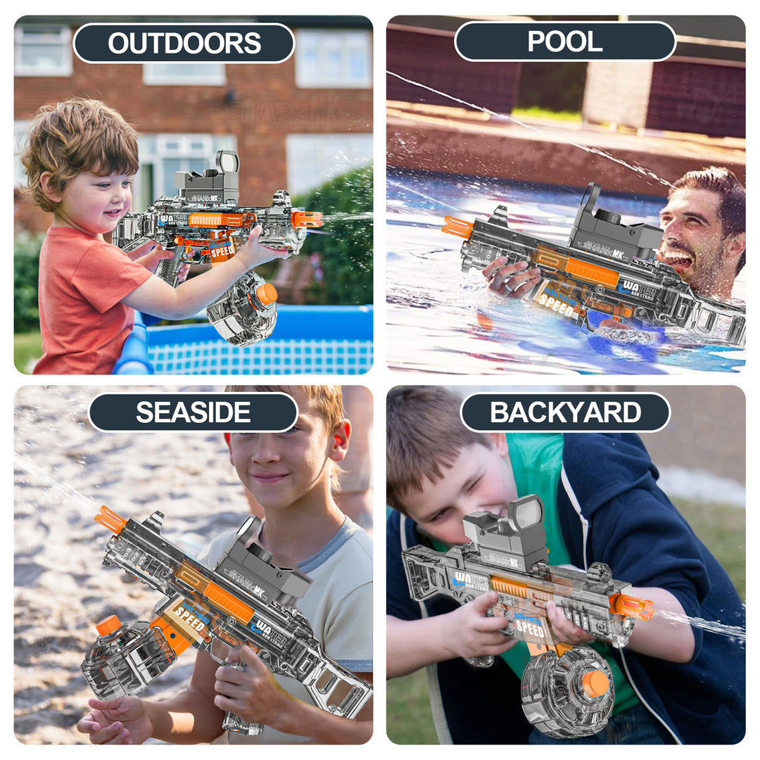 BATTLE Elektrická vodní pistole UMP45 – světelné efekty, dostřel 8–10 m, 350 ml zásobník, 500 mAh baterie