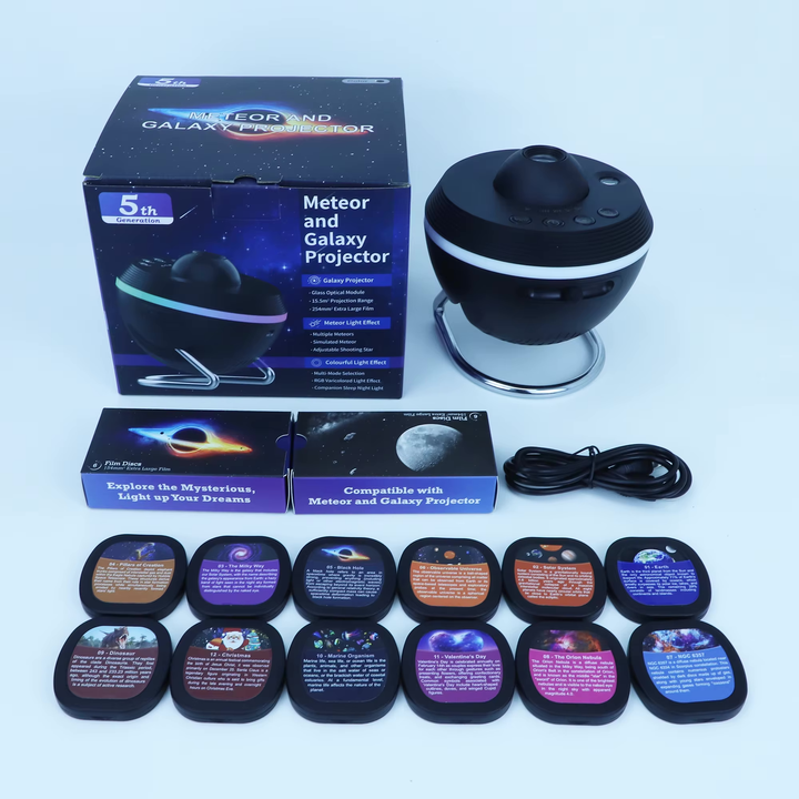 Galaxy Projector | Home planetarium with meteorite function | 13 cassettes with images in 4K quality