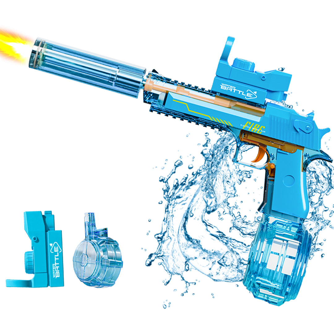 Electric Water Gun DESERT EAGLE – transparent design, light effects, range 8–10 m, 425 ml tank