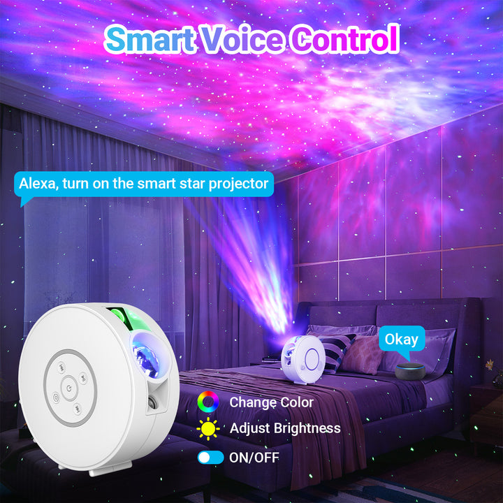 Galaxy and night sky projector - 6 image cassettes, Bluetooth speaker, app control