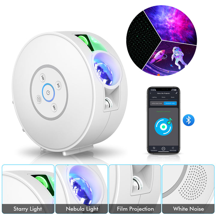 Galaxy and night sky projector - 6 image cassettes, Bluetooth speaker, app control