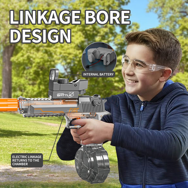 Electric Water Gun DESERT EAGLE – transparent design, light effects, range 8–10 m, 425 ml tank