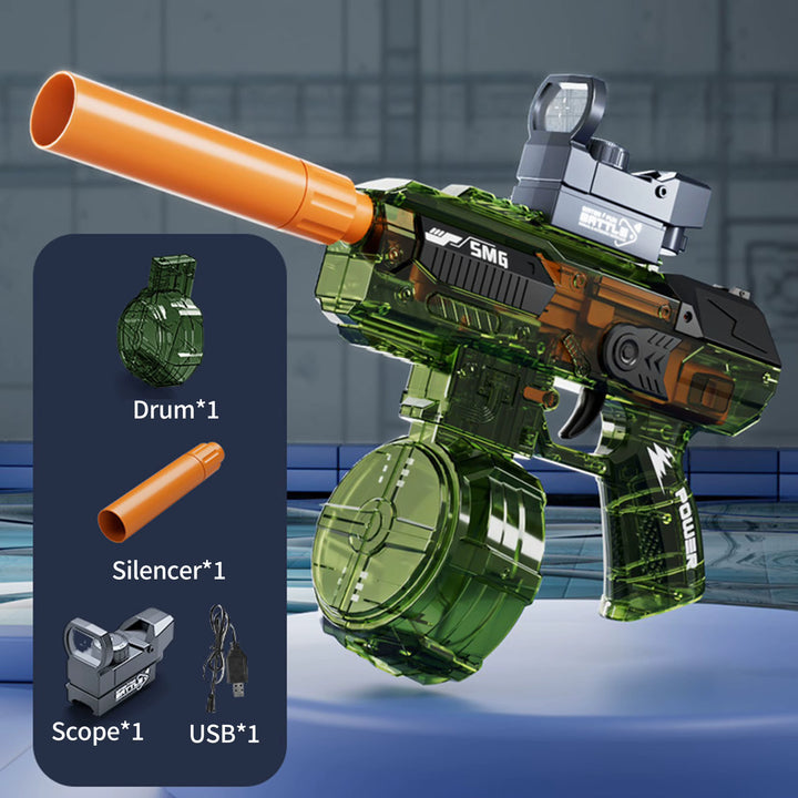 Elektrická vodní pistole SMG – světelné efekty, dostřel 8–10 m, 425 ml zásobník, 1200 mAh baterie