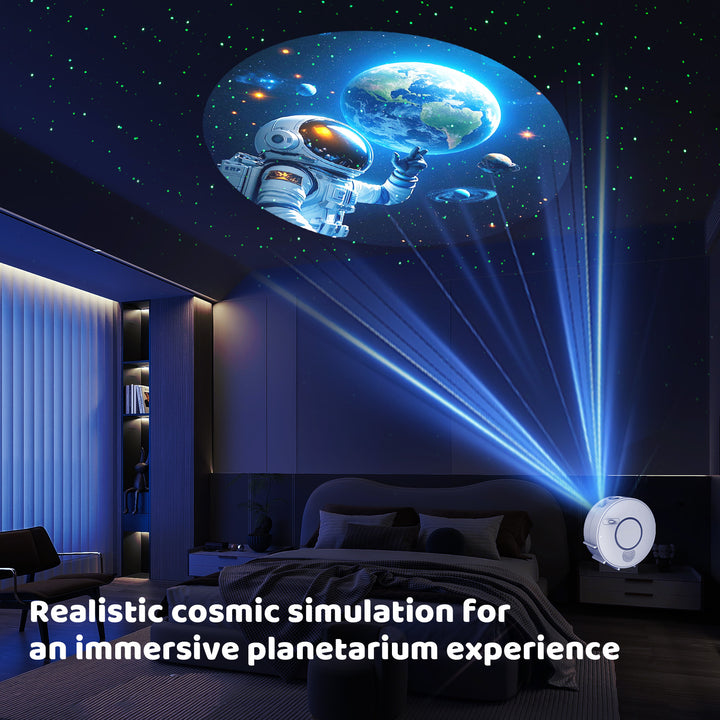 Galaxy and night sky projector - 6 image cassettes, Bluetooth speaker, app control