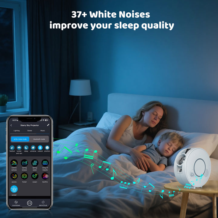 Galaxy and night sky projector - 6 image cassettes, Bluetooth speaker, app control
