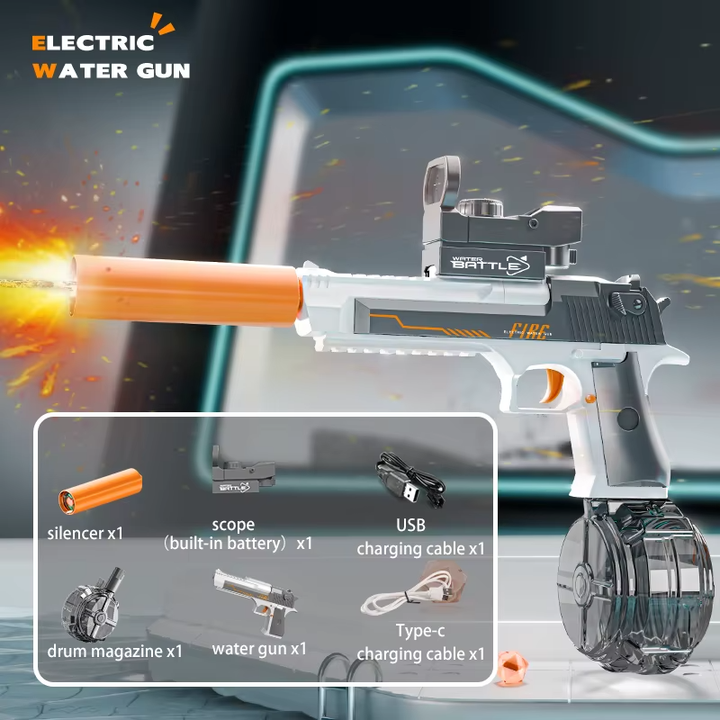 Elektrická vodní pistole DESERT EAGLE – světelné efekty, dostřel 8–10 m, 425 ml zásobník