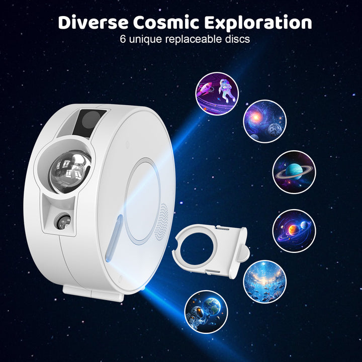 Galaxy and night sky projector - 6 image cassettes, Bluetooth speaker, app control