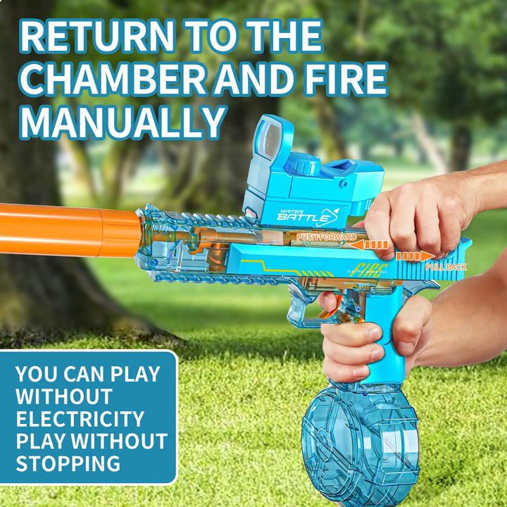 Electric Water Gun DESERT EAGLE – transparent design, light effects, range 8–10 m, 425 ml tank