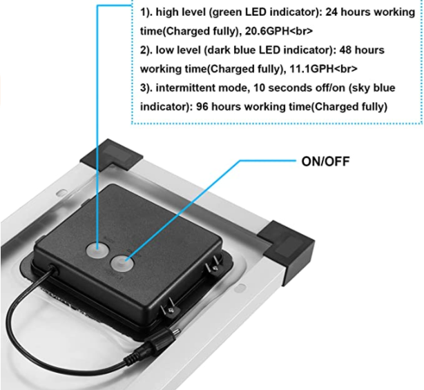 Fapiere Solar Pond Aerator AP206 - 2400 mAh Battery, 2 Modes, 5 W