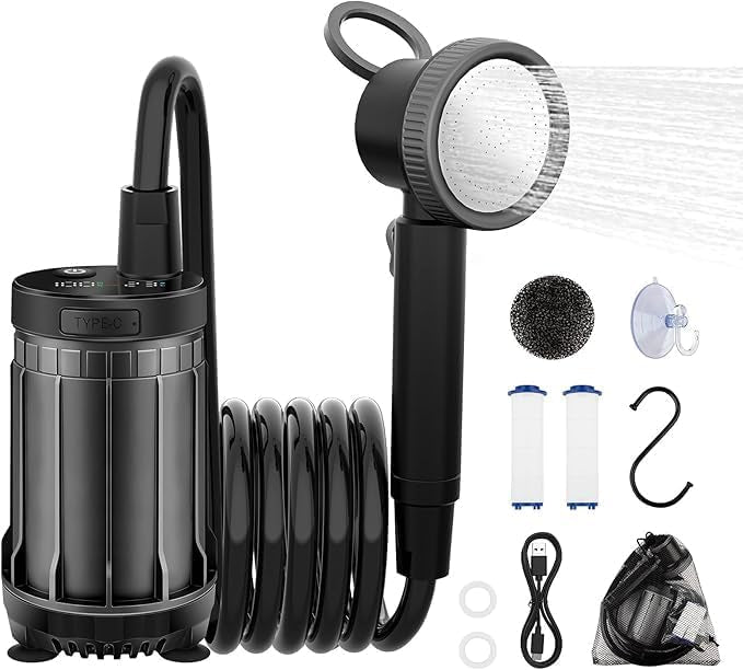 Uplayteck Portable Camping Shower with 8000mAh Battery – High Water Pressure, LED Display, and IPX8